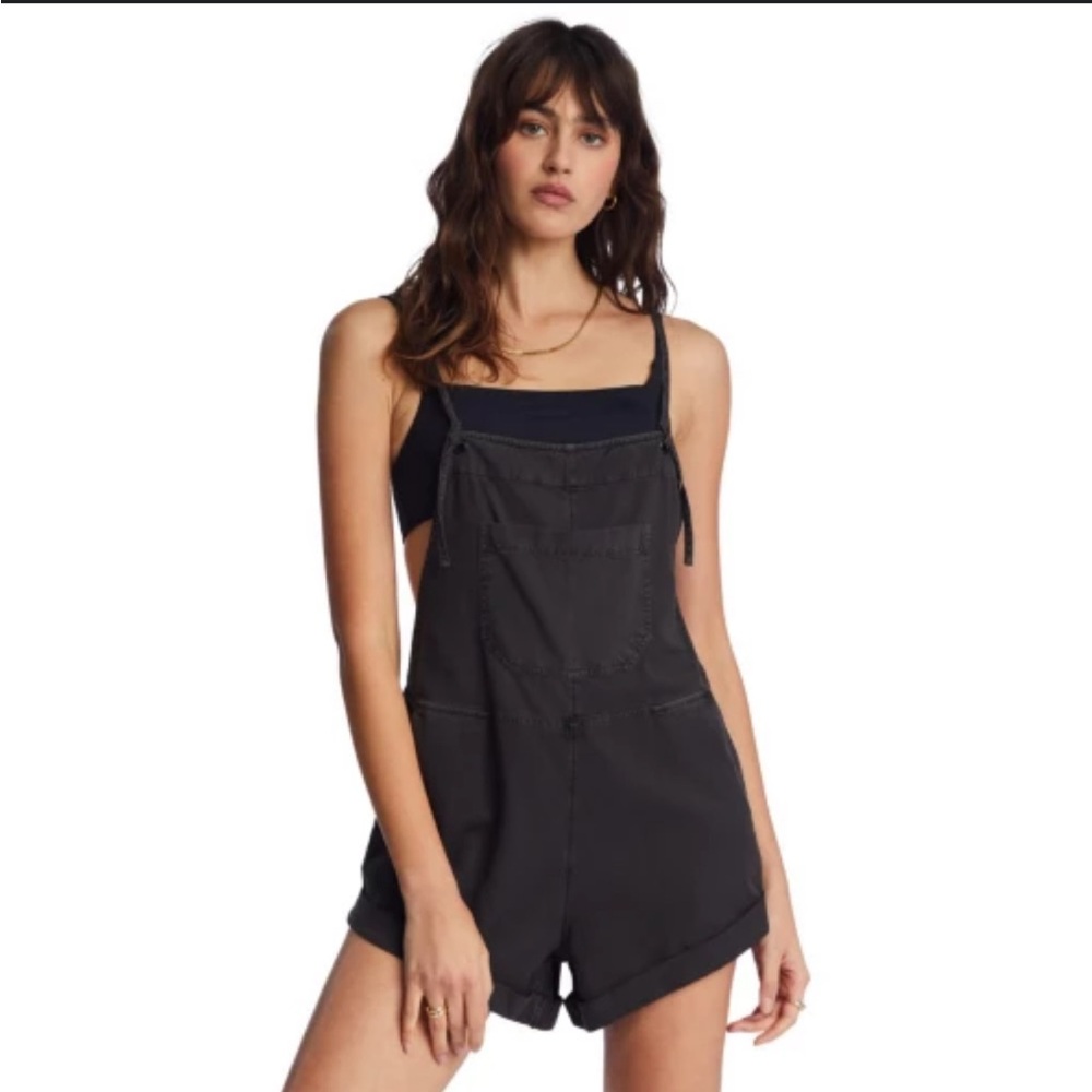 Billabong Black Short Denim Overalls Romper